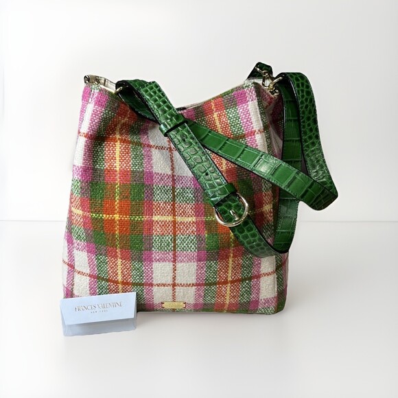 Frances Valentine Handbags - Frances Valentine June Central Park Plaid Wool Leather Embossed Purse Bag Classy